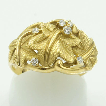 K18ダイヤモンドリング　星の砂　「リーフ」　D0.14ct　リングサイズ15号　重量8.98ｇ(石の重量含む) （中古）