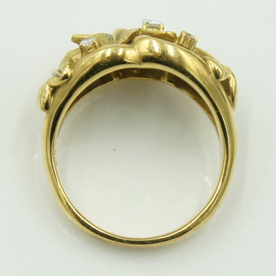 K18ダイヤモンドリング　星の砂　「リーフ」　D0.14ct　リングサイズ15号　重量8.98ｇ(石の重量含む) （中古）