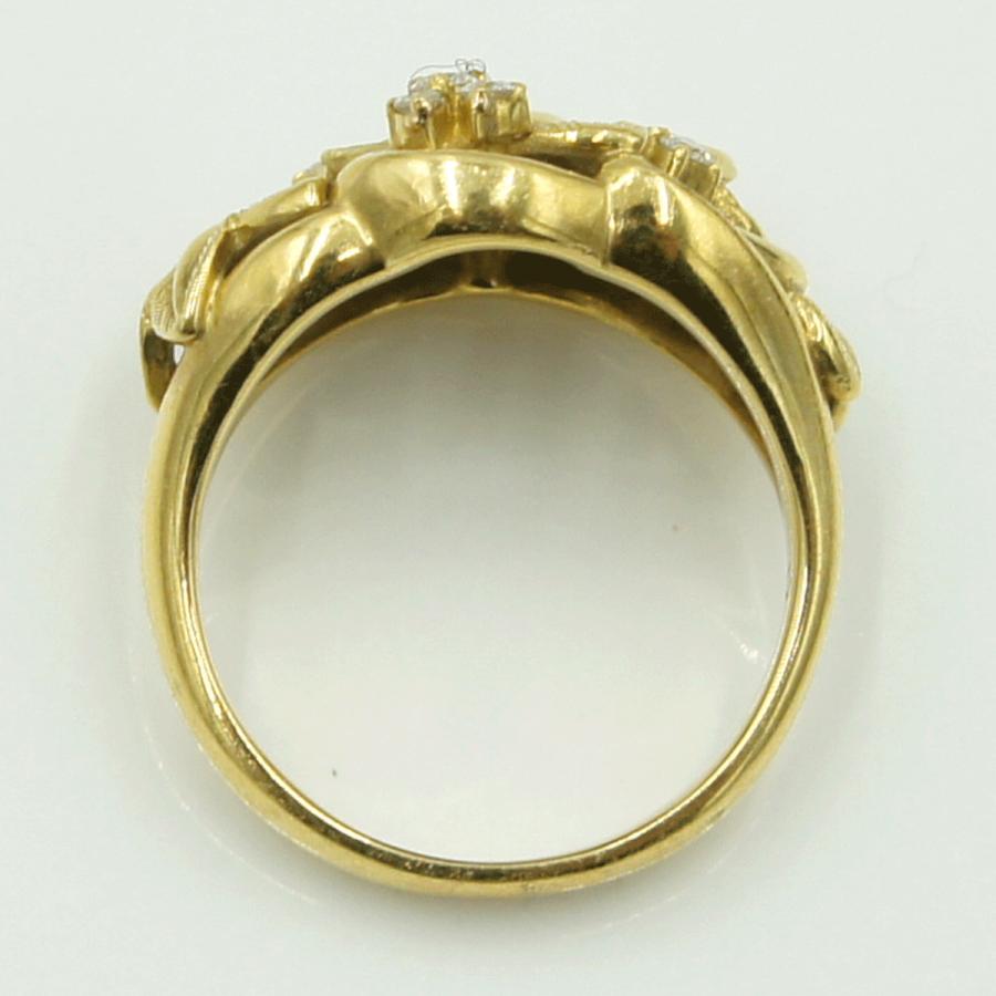 K18ダイヤモンドリング　星の砂　「リーフ」　D0.14ct　リングサイズ15号　重量8.98ｇ(石の重量含む) （中古）