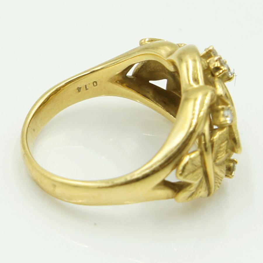 K18ダイヤモンドリング　星の砂　「リーフ」　D0.14ct　リングサイズ15号　重量8.98ｇ(石の重量含む) （中古）