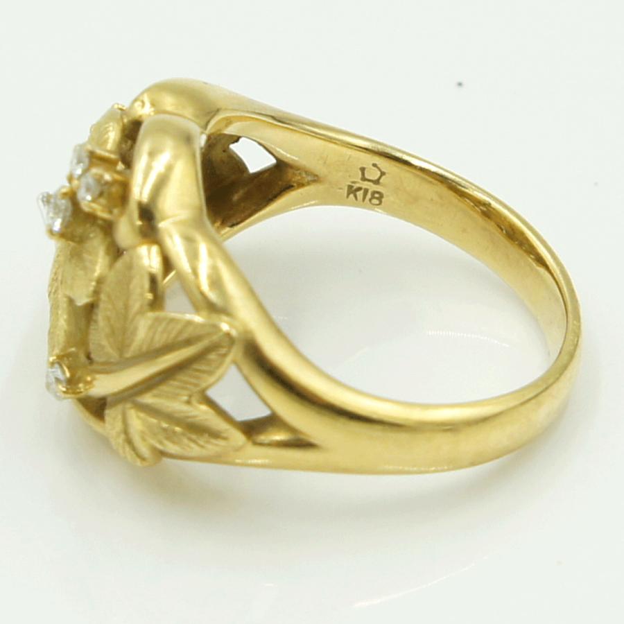 K18ダイヤモンドリング　星の砂　「リーフ」　D0.14ct　リングサイズ15号　重量8.98ｇ(石の重量含む) （中古）