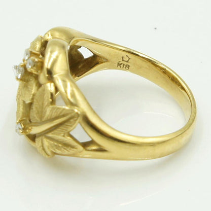 K18ダイヤモンドリング　星の砂　「リーフ」　D0.14ct　リングサイズ15号　重量8.98ｇ(石の重量含む) （中古）