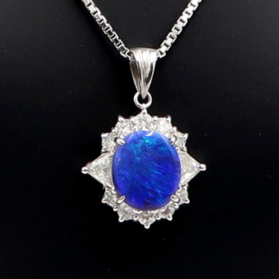 Pt900/K18WGオパールネックレス　OP1.08ct　D0.53ct　ネックレス長さ44cm　重量6.43ｇ(石の重量含む) レディース(中古)