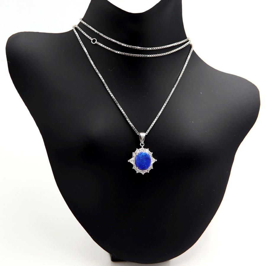 Pt900/K18WGオパールネックレス　OP1.08ct　D0.53ct　ネックレス長さ44cm　重量6.43ｇ(石の重量含む) レディース(中古)