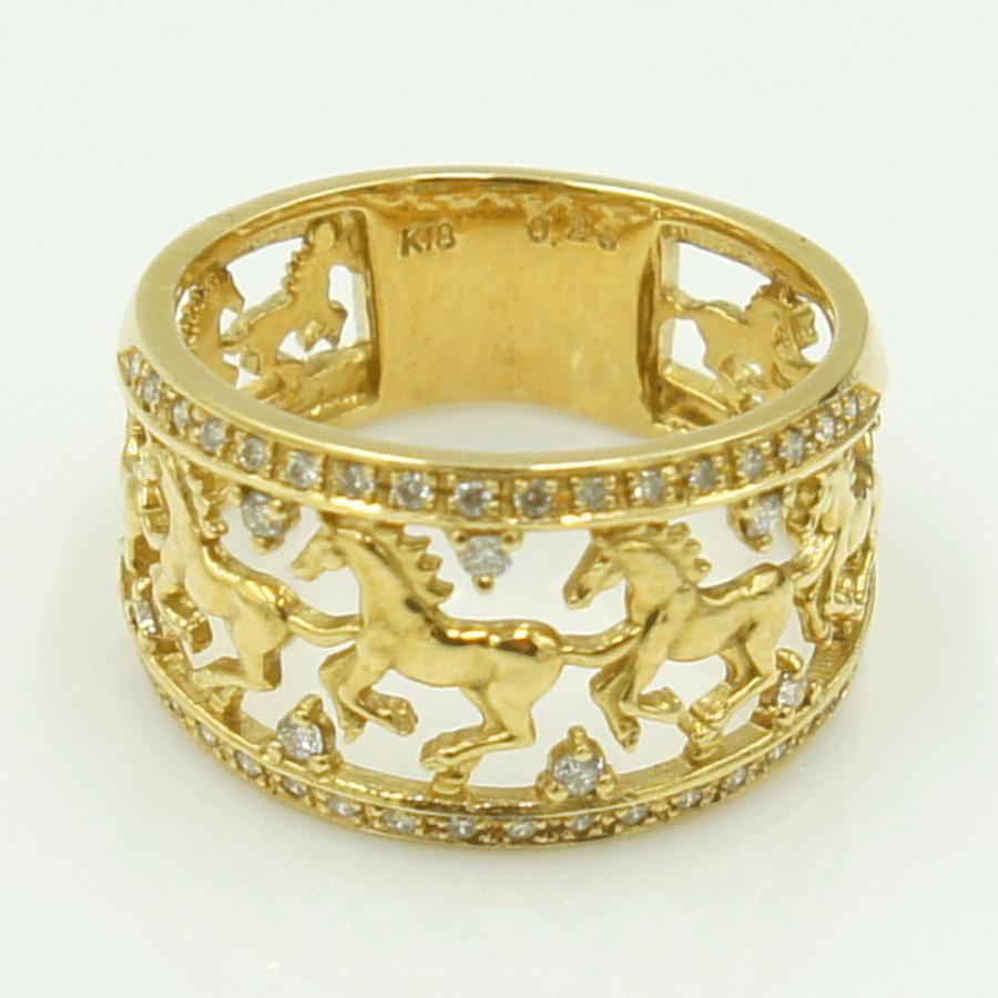 K18ダイヤモンドリング　「ホース」　D0.20ct　リングサイズ13号　重量5.42ｇ（中古