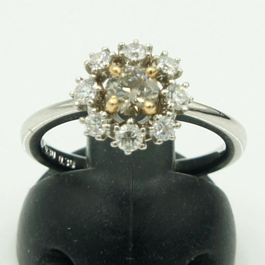 Pt900/K18ダイヤモンドリング「フラワー」 BD0.30ct　D0.30ct リングサイズ11号 重量4.55ｇ(石の重量含む) （中古）