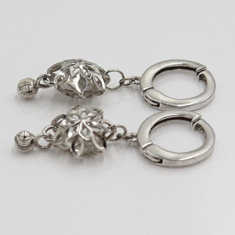 K18WGイヤリング　垂れ下がり　フープピアス　重量2.22ｇ(両耳合計・石の重量含む) （中古）