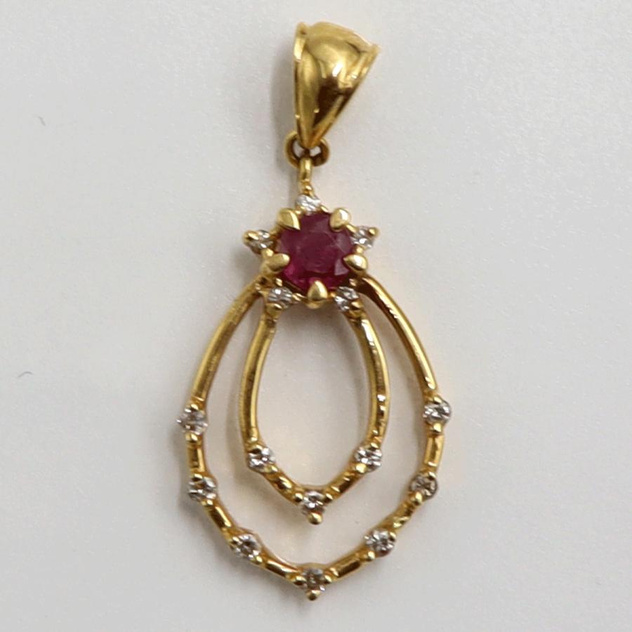 K18ルビーダイヤペンダントトップ　R0.34ct　D0.20ct　重量3.20ｇ(石の重量含む)　レディース（中古）