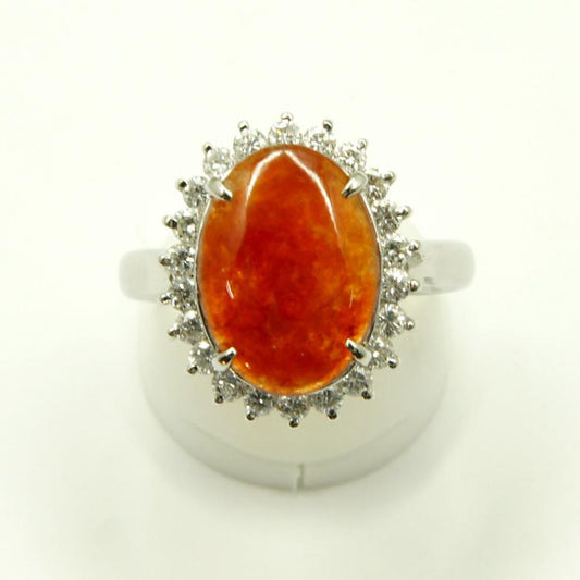 Pt900 オレンジ翡翠・ダイヤモンド 3.475ct・0.712ct　鑑別書有り　リングサイズ15号　重量9.3g　レディース（中古）
