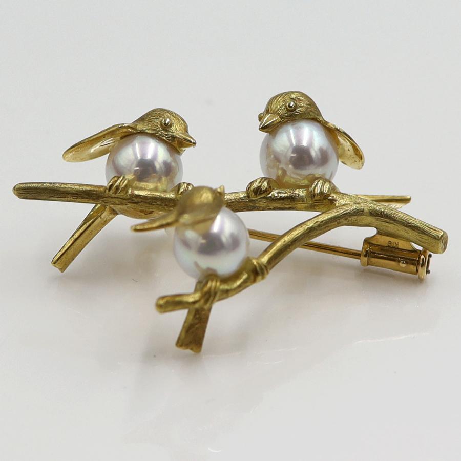 ウエダジュエラー(Uyeda Jeweller)　K18パールブローチ「小鳥」　重量10.26ｇ(石の重量含む) 　レディース（中古）