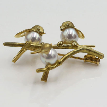 ウエダジュエラー(Uyeda Jeweller)　K18パールブローチ「小鳥」　重量10.26ｇ(石の重量含む) 　レディース（中古）