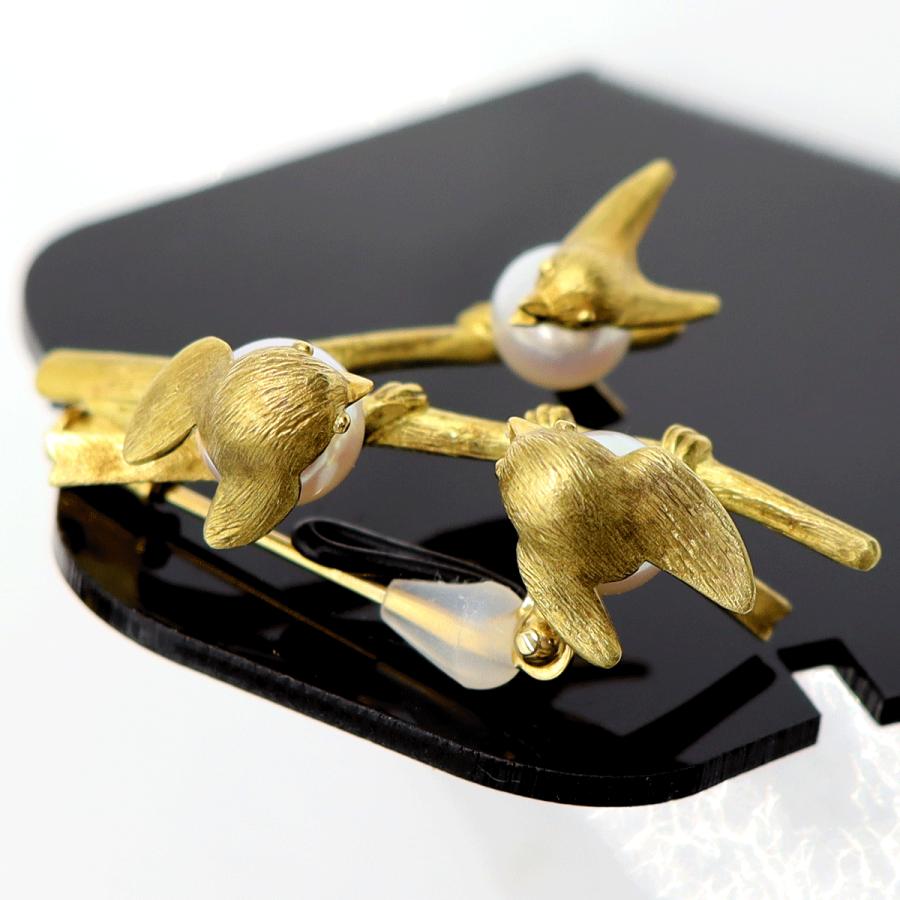 ウエダジュエラー(Uyeda Jeweller)　K18パールブローチ「小鳥」　重量10.26ｇ(石の重量含む) 　レディース（中古）