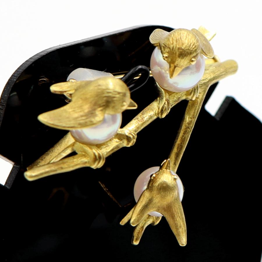 ウエダジュエラー(Uyeda Jeweller)　K18パールブローチ「小鳥」　重量10.26ｇ(石の重量含む) 　レディース（中古）