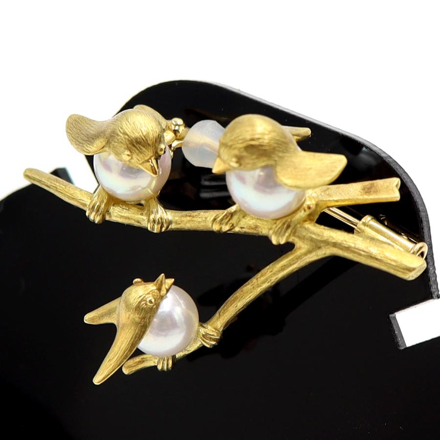 ウエダジュエラー(Uyeda Jeweller)　K18パールブローチ「小鳥」　重量10.26ｇ(石の重量含む) 　レディース（中古）