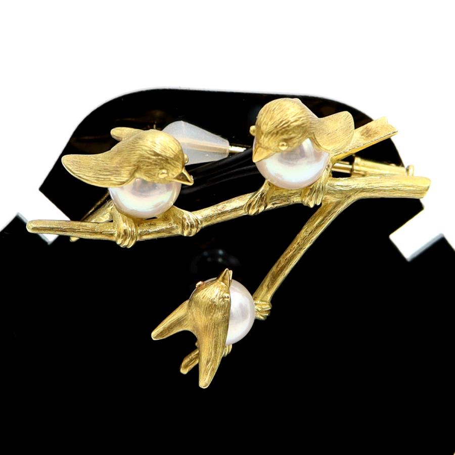 ウエダジュエラー(Uyeda Jeweller)　K18パールブローチ「小鳥」　重量10.26ｇ(石の重量含む) 　レディース（中古）