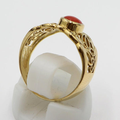 K18サンゴダイヤモンドリング　D0.03ct　リングサイズ12号　重量4.01ｇ(石の重量含む)　レディース(中古)