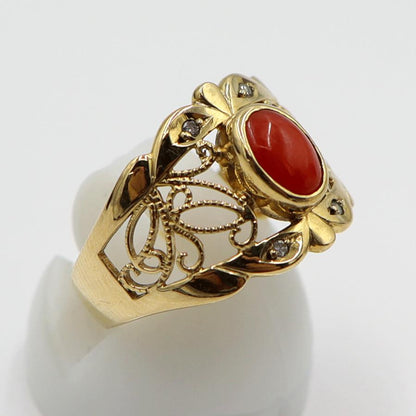 K18サンゴダイヤモンドリング　D0.03ct　リングサイズ12号　重量4.01ｇ(石の重量含む)　レディース(中古)