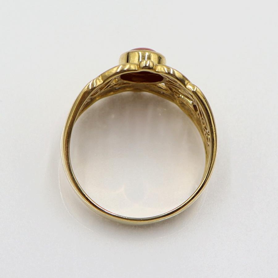 K18サンゴダイヤモンドリング　D0.03ct　リングサイズ12号　重量4.01ｇ(石の重量含む)　レディース(中古)