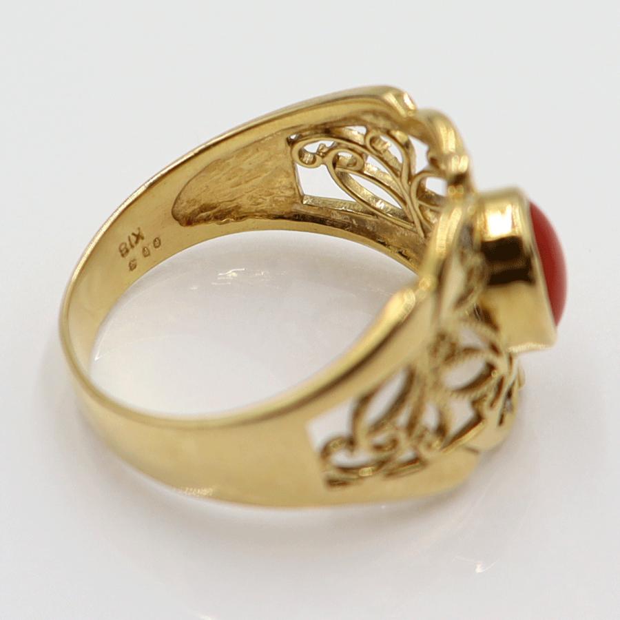 K18サンゴダイヤモンドリング　D0.03ct　リングサイズ12号　重量4.01ｇ(石の重量含む)　レディース(中古)