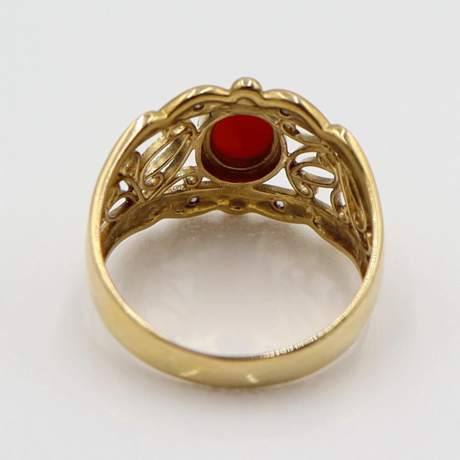 K18サンゴダイヤモンドリング　D0.03ct　リングサイズ12号　重量4.01ｇ(石の重量含む)　レディース(中古)