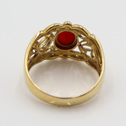 K18サンゴダイヤモンドリング　D0.03ct　リングサイズ12号　重量4.01ｇ(石の重量含む)　レディース(中古)