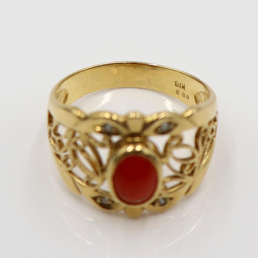 K18サンゴダイヤモンドリング　D0.03ct　リングサイズ12号　重量4.01ｇ(石の重量含む)　レディース(中古)