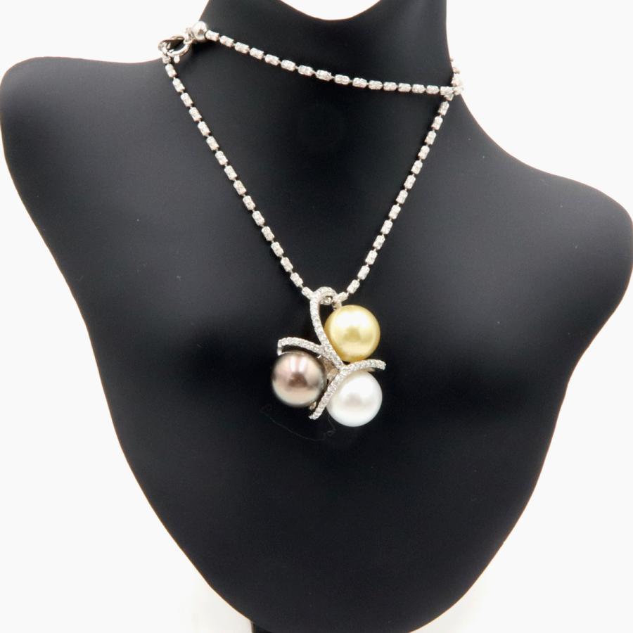 K18WGマルチパールネックレス　P10.5mm　D0.23ct　重量12.38ｇ(石の重量含む)（中古）