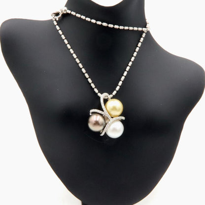 K18WGマルチパールネックレス　P10.5mm　D0.23ct　重量12.38ｇ(石の重量含む)（中古）