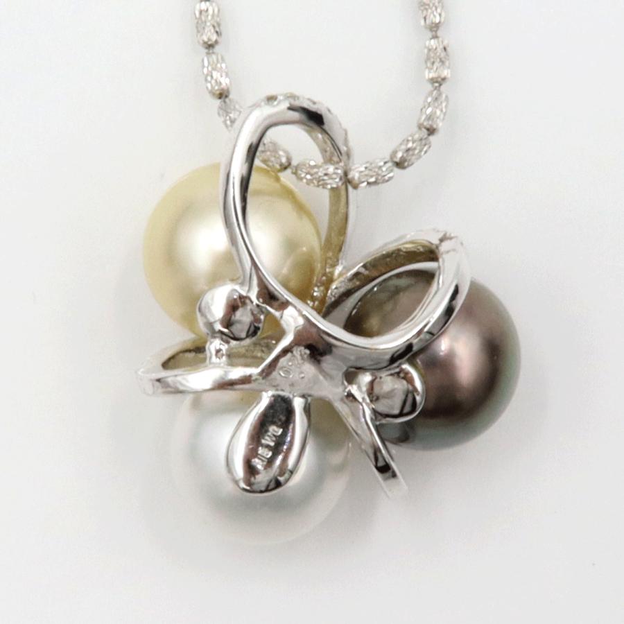 K18WGマルチパールネックレス　P10.5mm　D0.23ct　重量12.38ｇ(石の重量含む)（中古）