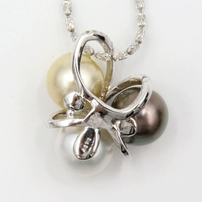 K18WGマルチパールネックレス　P10.5mm　D0.23ct　重量12.38ｇ(石の重量含む)（中古）