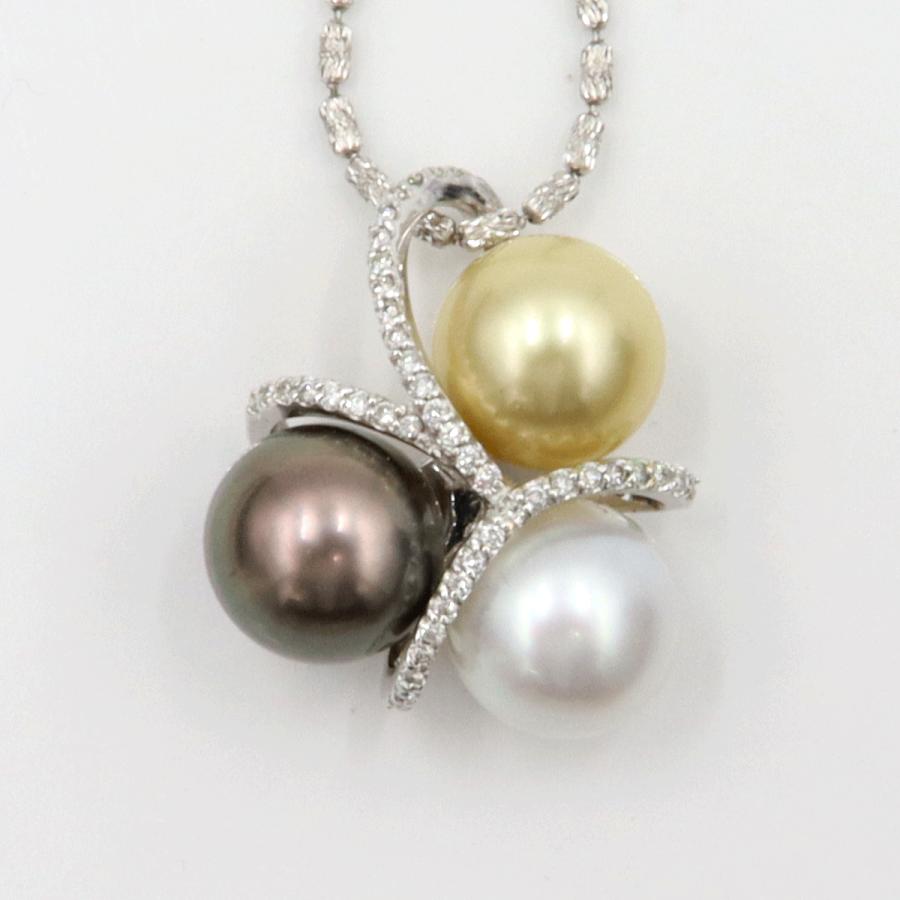 K18WGマルチパールネックレス　P10.5mm　D0.23ct　重量12.38ｇ(石の重量含む)（中古）