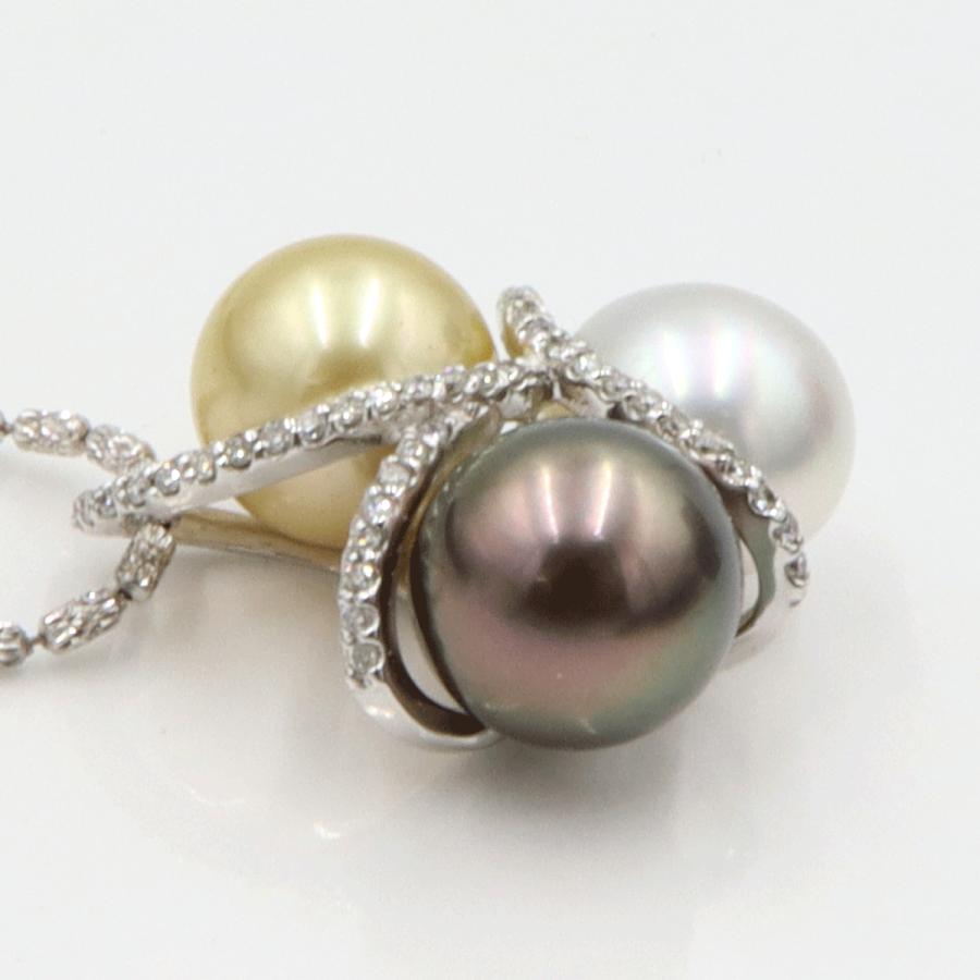 K18WGマルチパールネックレス　P10.5mm　D0.23ct　重量12.38ｇ(石の重量含む)（中古）