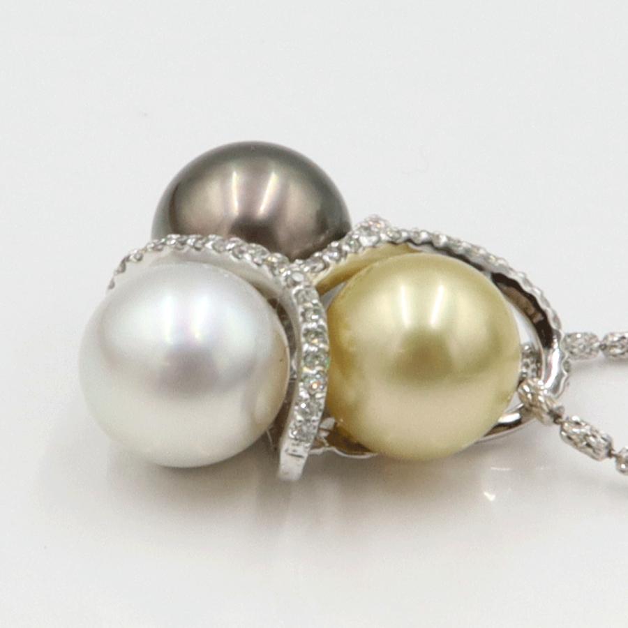 K18WGマルチパールネックレス　P10.5mm　D0.23ct　重量12.38ｇ(石の重量含む)（中古）