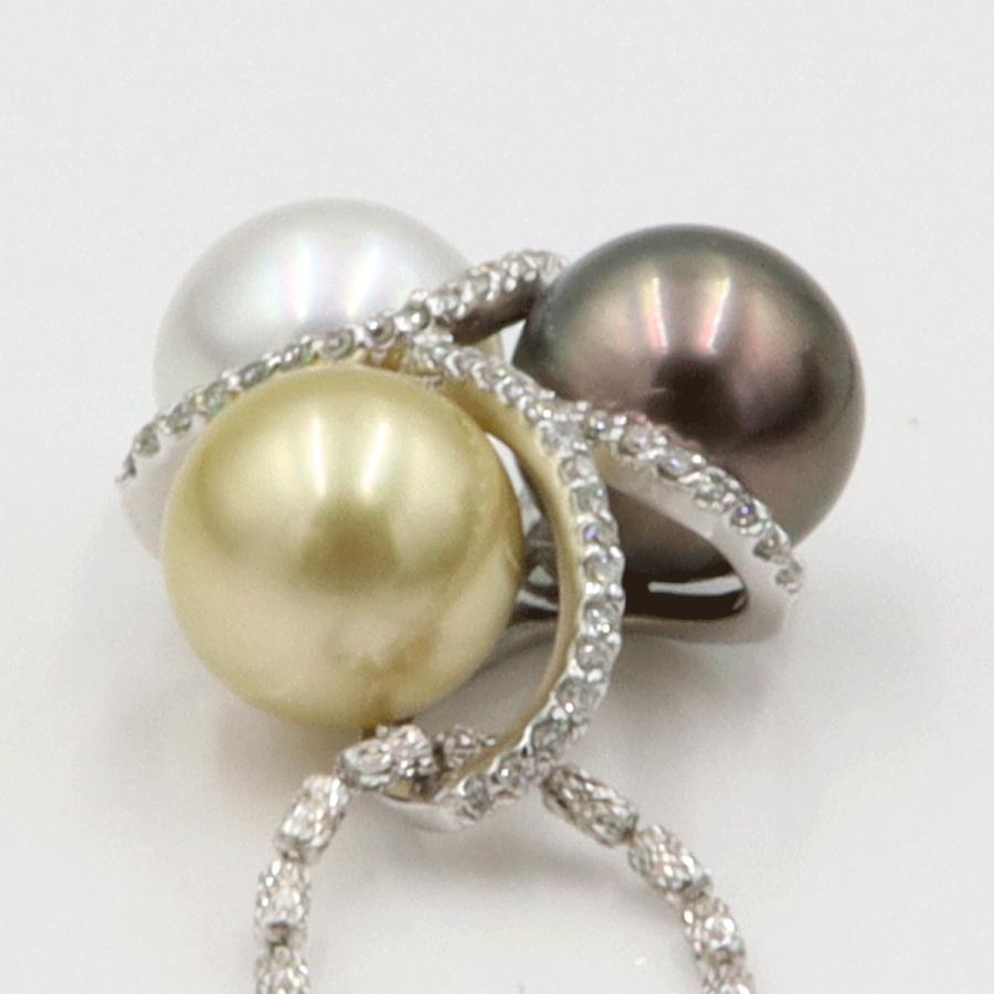 K18WGマルチパールネックレス　P10.5mm　D0.23ct　重量12.38ｇ(石の重量含む)（中古）