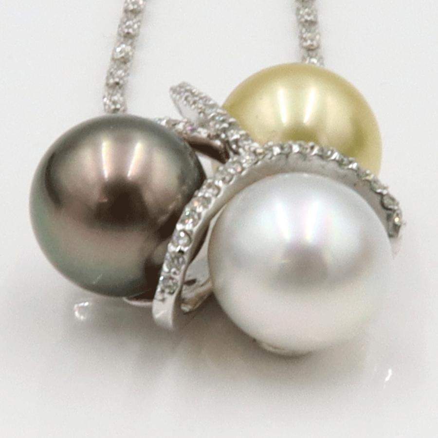 K18WGマルチパールネックレス　P10.5mm　D0.23ct　重量12.38ｇ(石の重量含む)（中古）