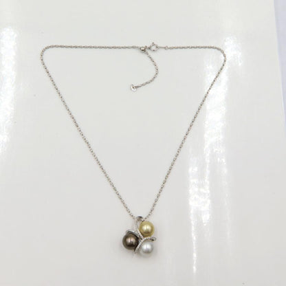 K18WGマルチパールネックレス　P10.5mm　D0.23ct　重量12.38ｇ(石の重量含む)（中古）