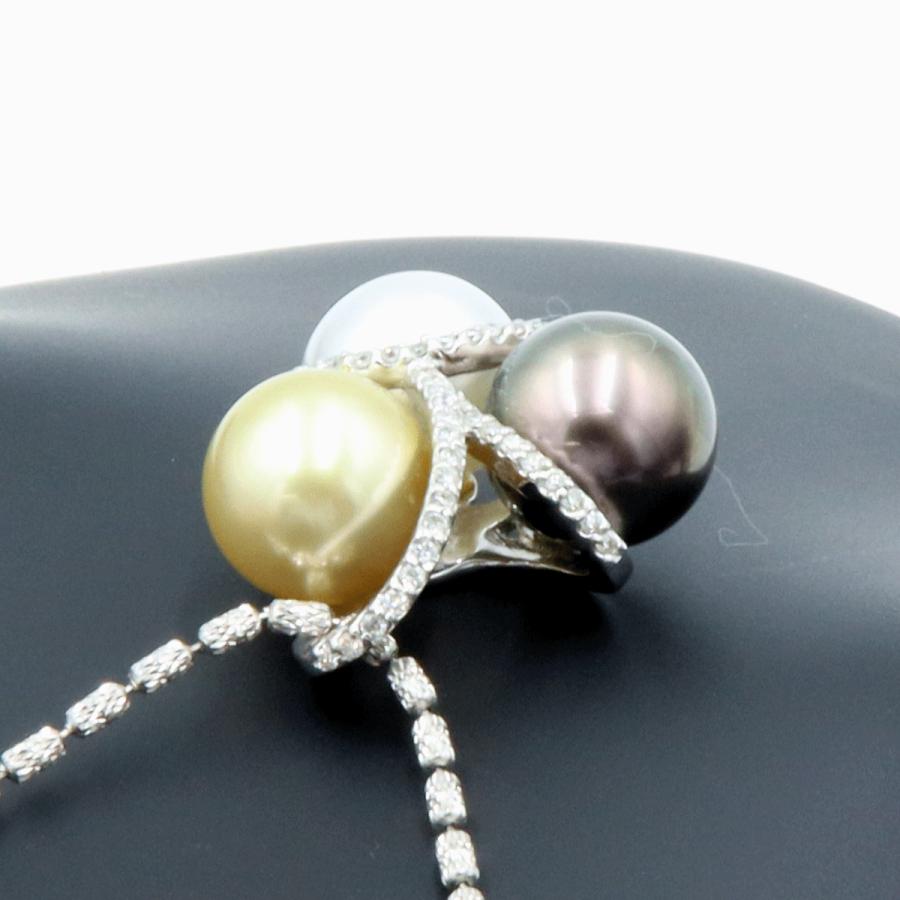 K18WGマルチパールネックレス　P10.5mm　D0.23ct　重量12.38ｇ(石の重量含む)（中古）