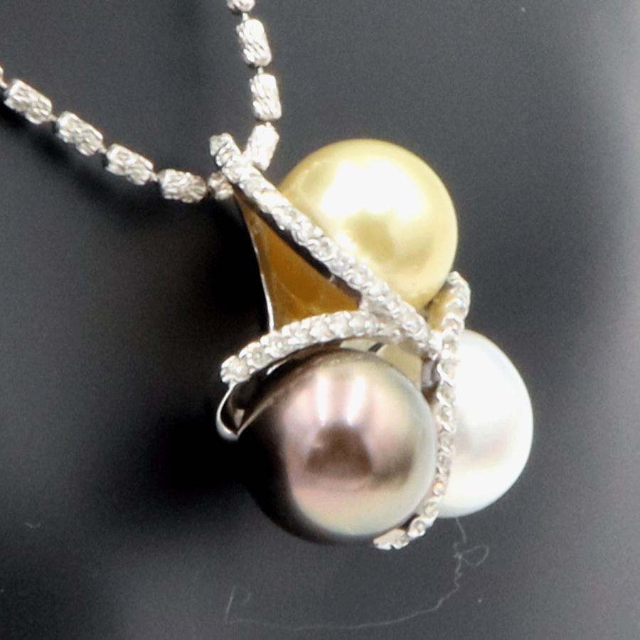 K18WGマルチパールネックレス　P10.5mm　D0.23ct　重量12.38ｇ(石の重量含む)（中古）