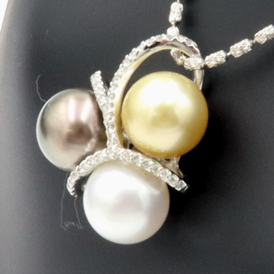 K18WGマルチパールネックレス　P10.5mm　D0.23ct　重量12.38ｇ(石の重量含む)（中古）