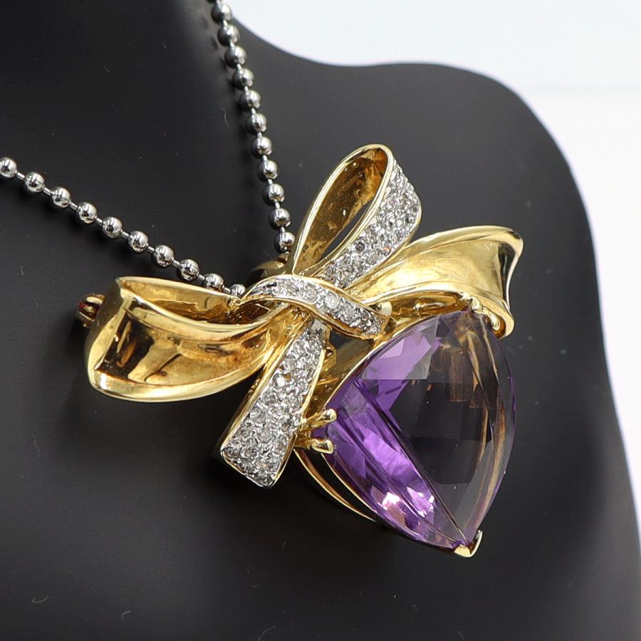 750アメジストダイヤモンドペンダントブローチ　重量20.55ｇ　レディース（中古）