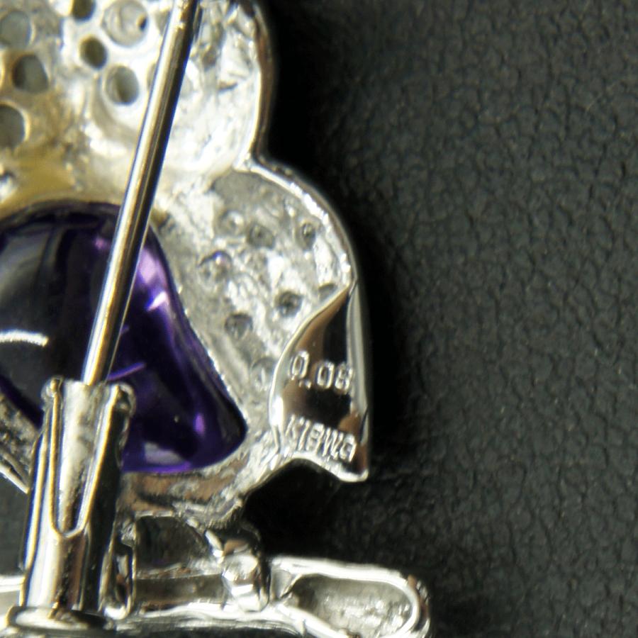 K18アメジストペンダントブローチ「ミミズク」　重量5.37ｇ(石の重量込み）（中古）