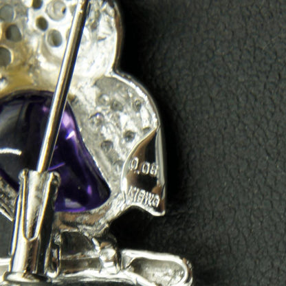 K18アメジストペンダントブローチ「ミミズク」　重量5.37ｇ(石の重量込み）（中古）