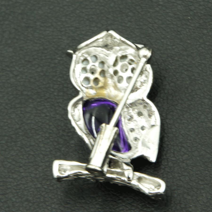 K18アメジストペンダントブローチ「ミミズク」　重量5.37ｇ(石の重量込み）（中古）