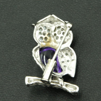 K18アメジストペンダントブローチ「ミミズク」　重量5.37ｇ(石の重量込み）（中古）