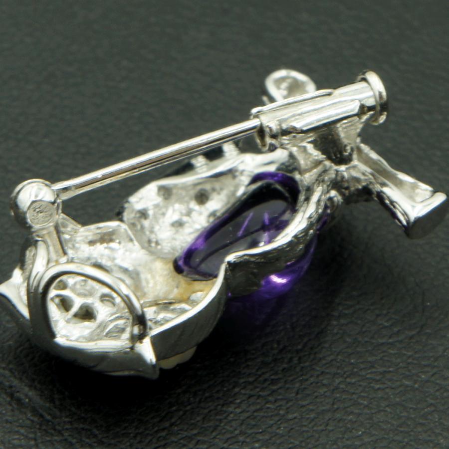 K18アメジストペンダントブローチ「ミミズク」　重量5.37ｇ(石の重量込み）（中古）