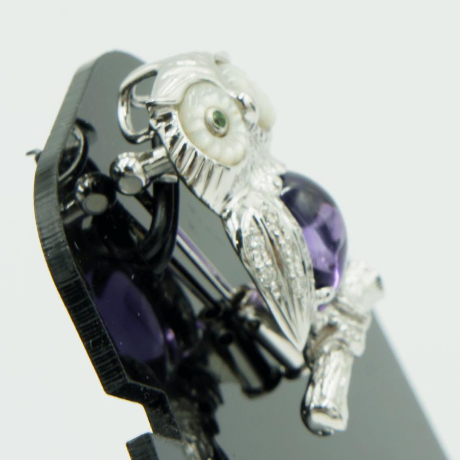 K18アメジストペンダントブローチ「ミミズク」　重量5.37ｇ(石の重量込み）（中古）