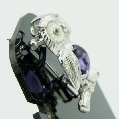 K18アメジストペンダントブローチ「ミミズク」　重量5.37ｇ(石の重量込み）（中古）