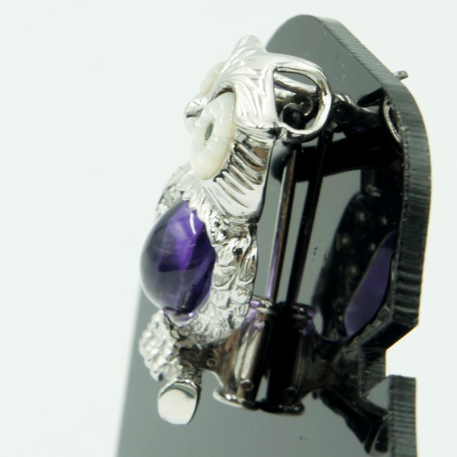 K18アメジストペンダントブローチ「ミミズク」　重量5.37ｇ(石の重量込み）（中古）