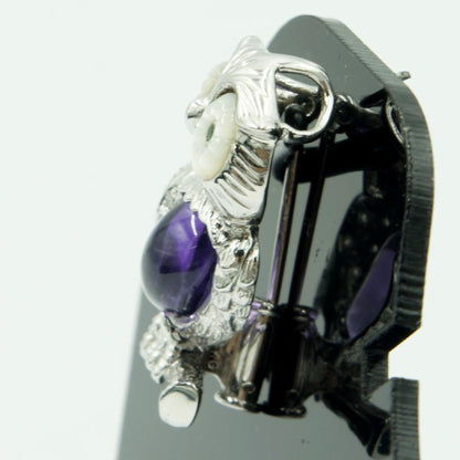 K18アメジストペンダントブローチ「ミミズク」　重量5.37ｇ(石の重量込み）（中古）