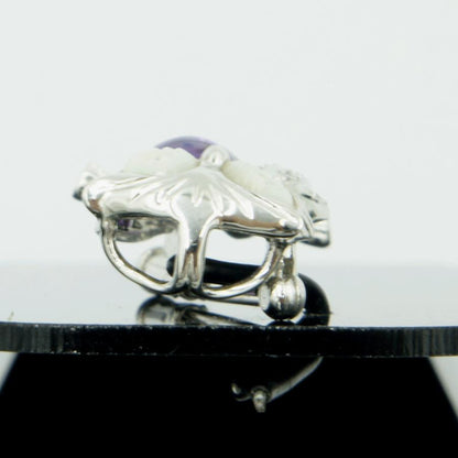 K18アメジストペンダントブローチ「ミミズク」　重量5.37ｇ(石の重量込み）（中古）